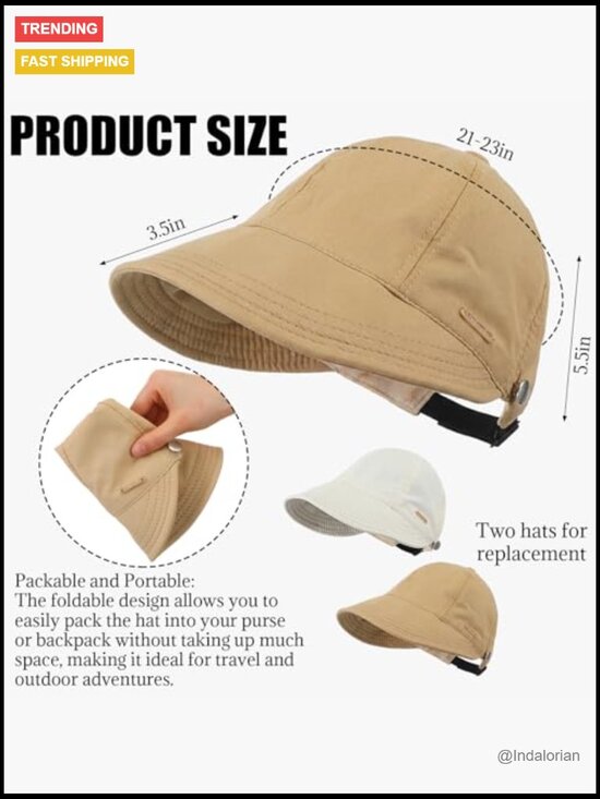 2 Pack Women Sun Hat UV Protection Wide Brim Adjustable Ponytail Packable main image 4